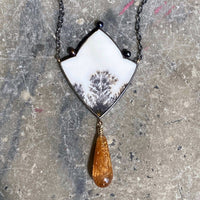 Dendritic Agate, Golden Rutilated Quartz, and Pearl Necklace